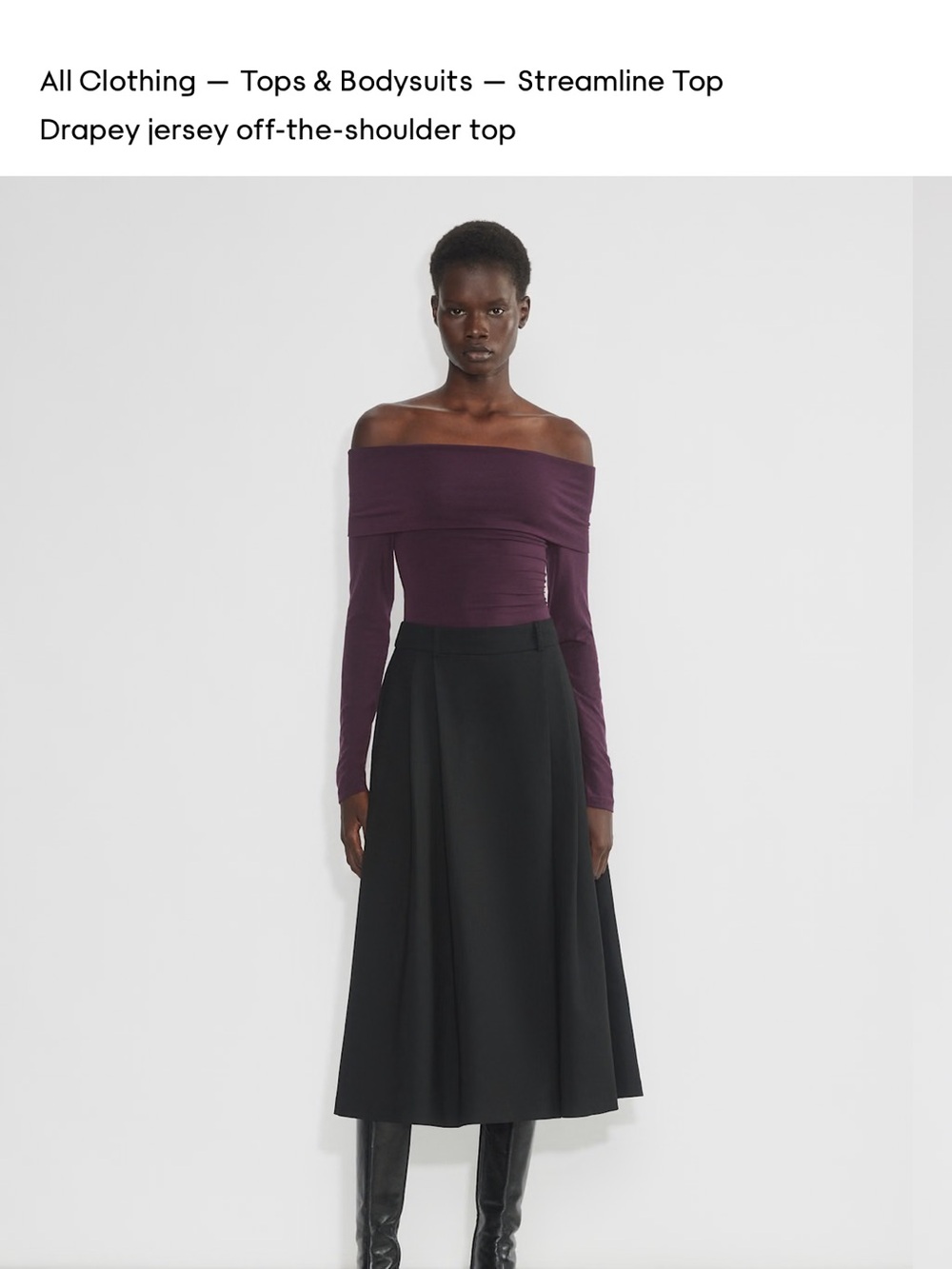 Babaton Off-the-Shoulder Purple Top with Black Skirt